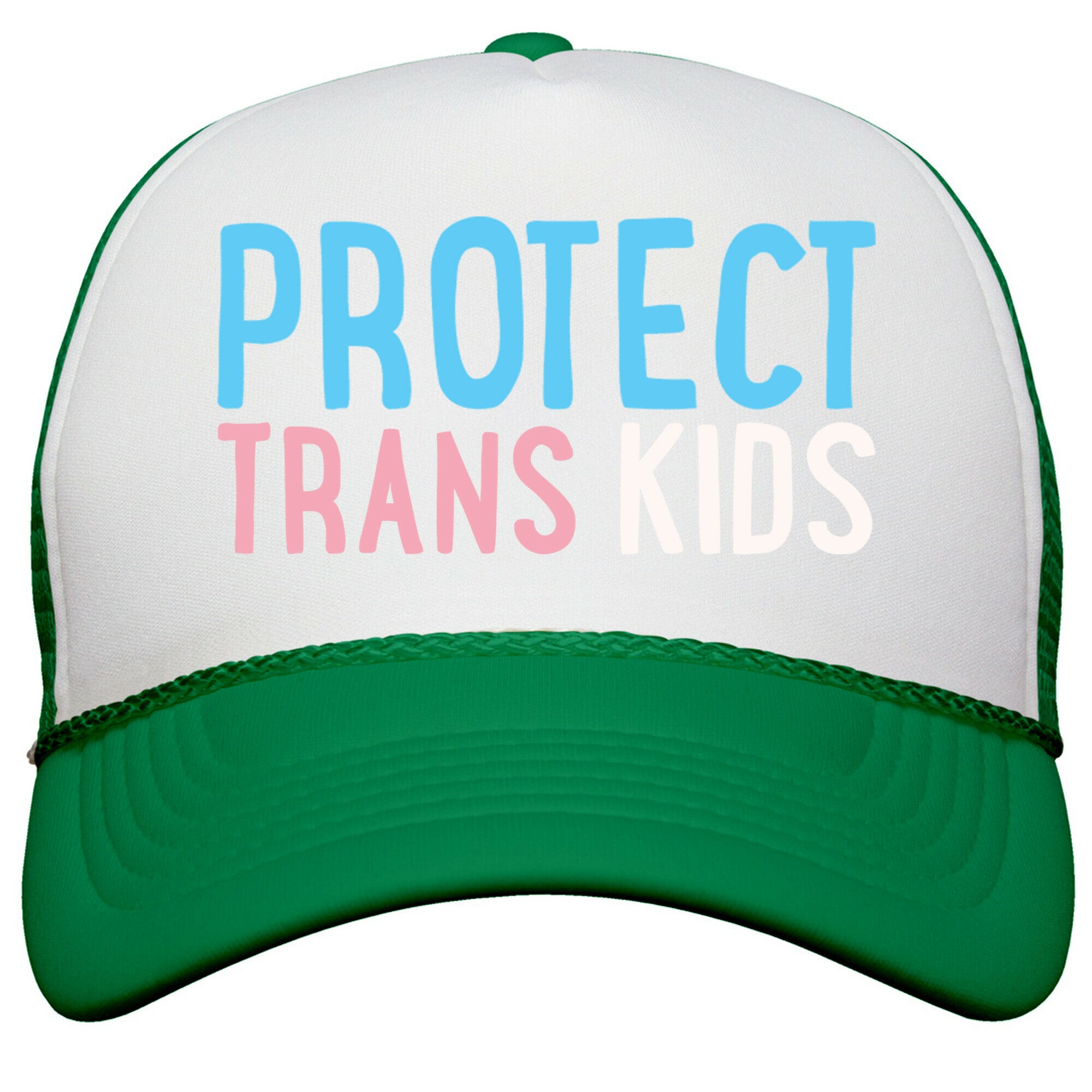 Protect Trans Kids White Print Snapback Trucker Hat